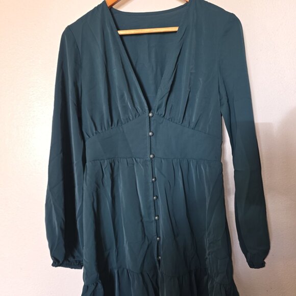 Cupshe XS Emerald Button Mini Dress Long Sleeve NWT - Picture 8 of 15